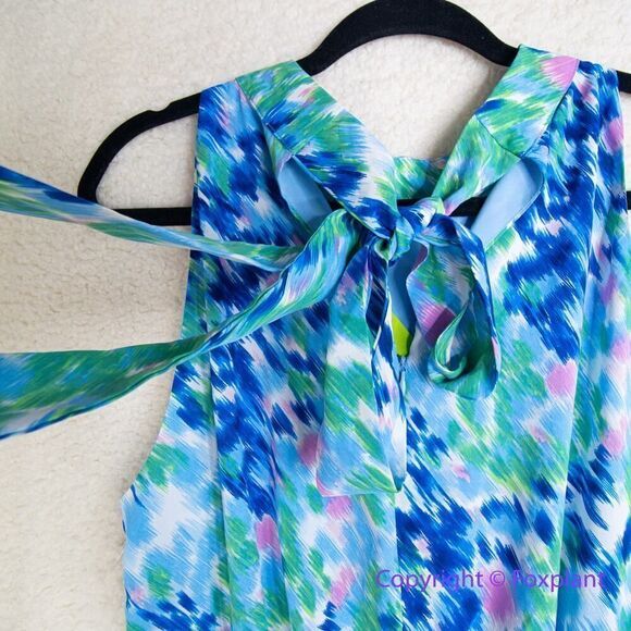 New! SAM EDELMAN  Brushstroke Print Mock Neck Dress - Blue Multi, size 10 - Picture 10 of 16
